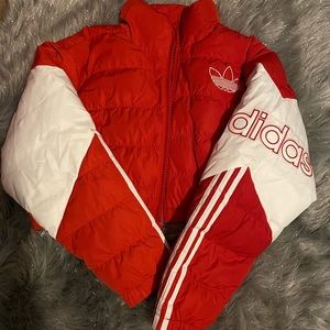 Adidas puffer red crop jacket NWT